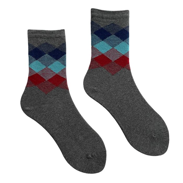 Шкарпетки "Кольорові квадрати" з індійської бавовни, сірий меланж, 35-37