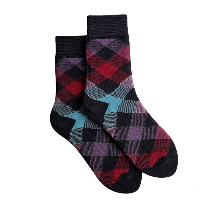Men's socks "Colored squares", made from Indian cotton, black, 44-45