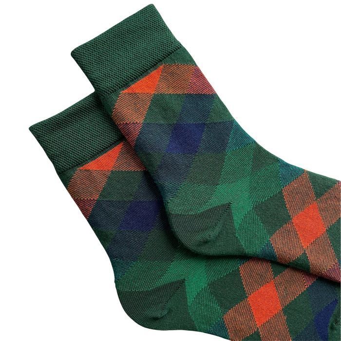 Men's socks "Colored squares", made from Indian cotton, green, 44-45