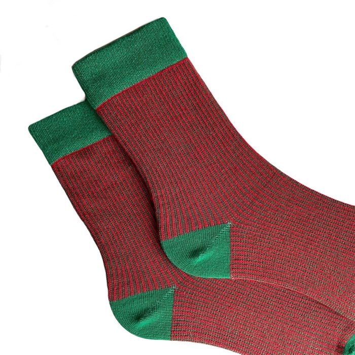 Men's socks made from Indian cotton, green with red