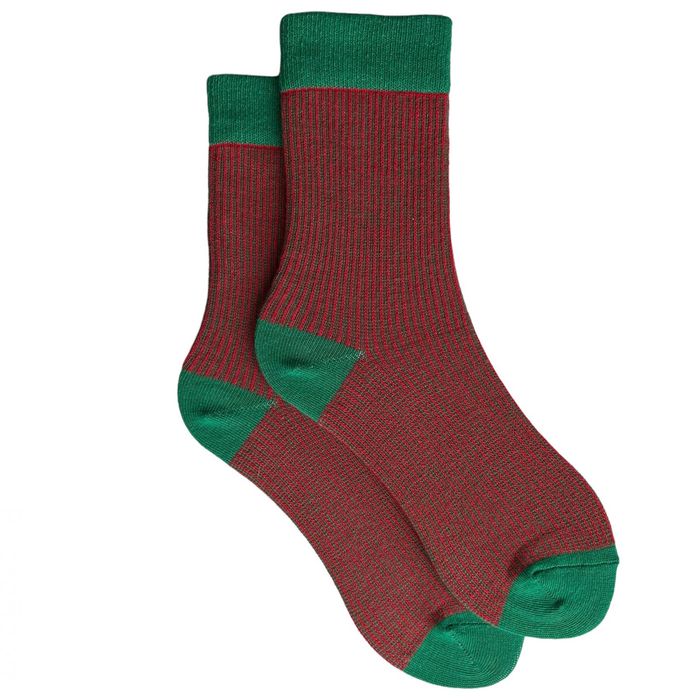 Men's socks made from Indian cotton, green with red