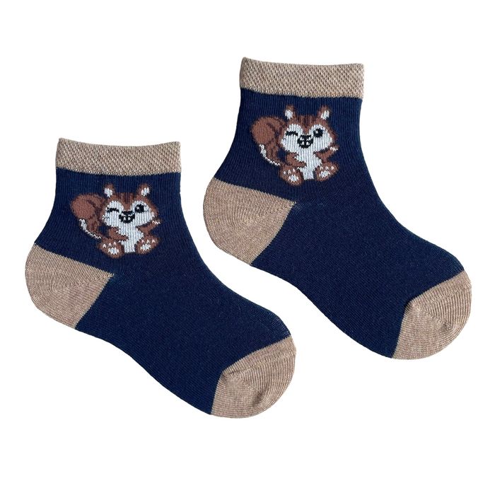 Шкарпетки дитячі "Бурундук" з індійської бавовни, темно сині